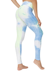 Tie Dye Honeycomb Yoga Leggings High Stretchy Seersucker Fabric Sports Pants