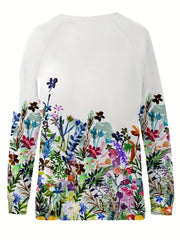 Floral Print Pullover Sweatshirt Long Sleeve Crew Neck Spring Fall Casual Swea