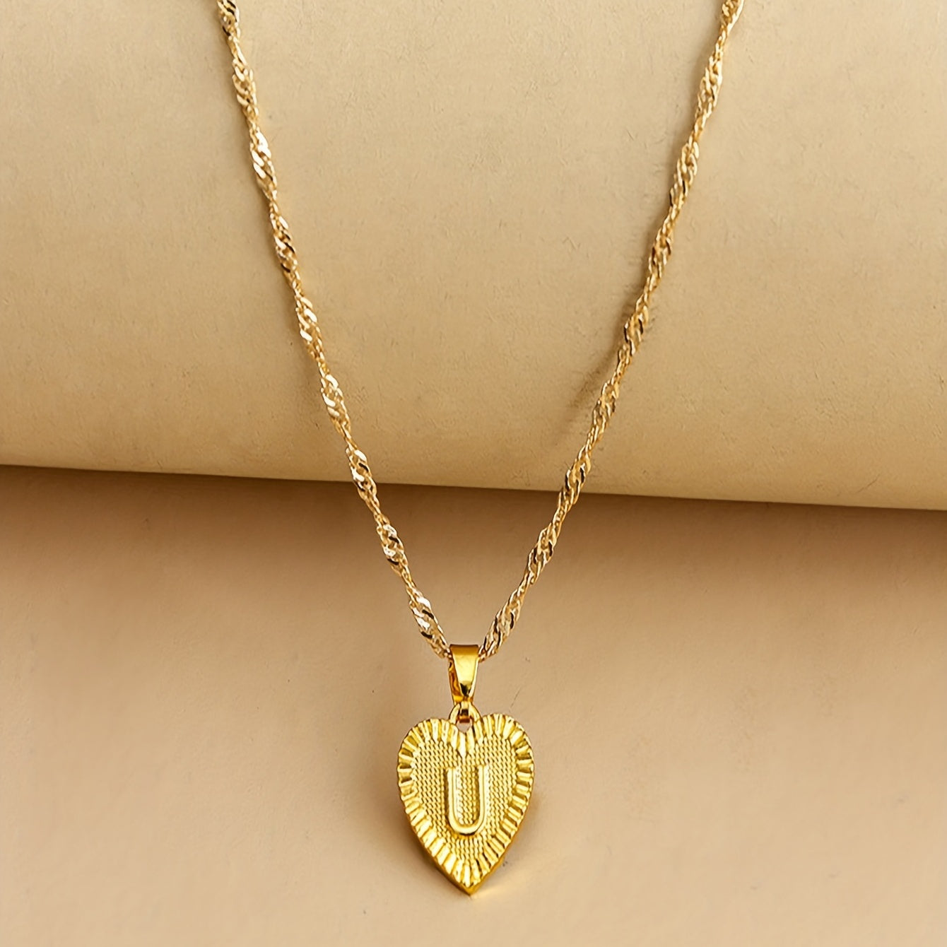 Lucky 26 Letters Necklace Hexagon Pendant Peach Heart Clavicle Chain