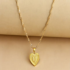 Lucky 26 Letters Necklace Hexagon Pendant Peach Heart Clavicle Chain