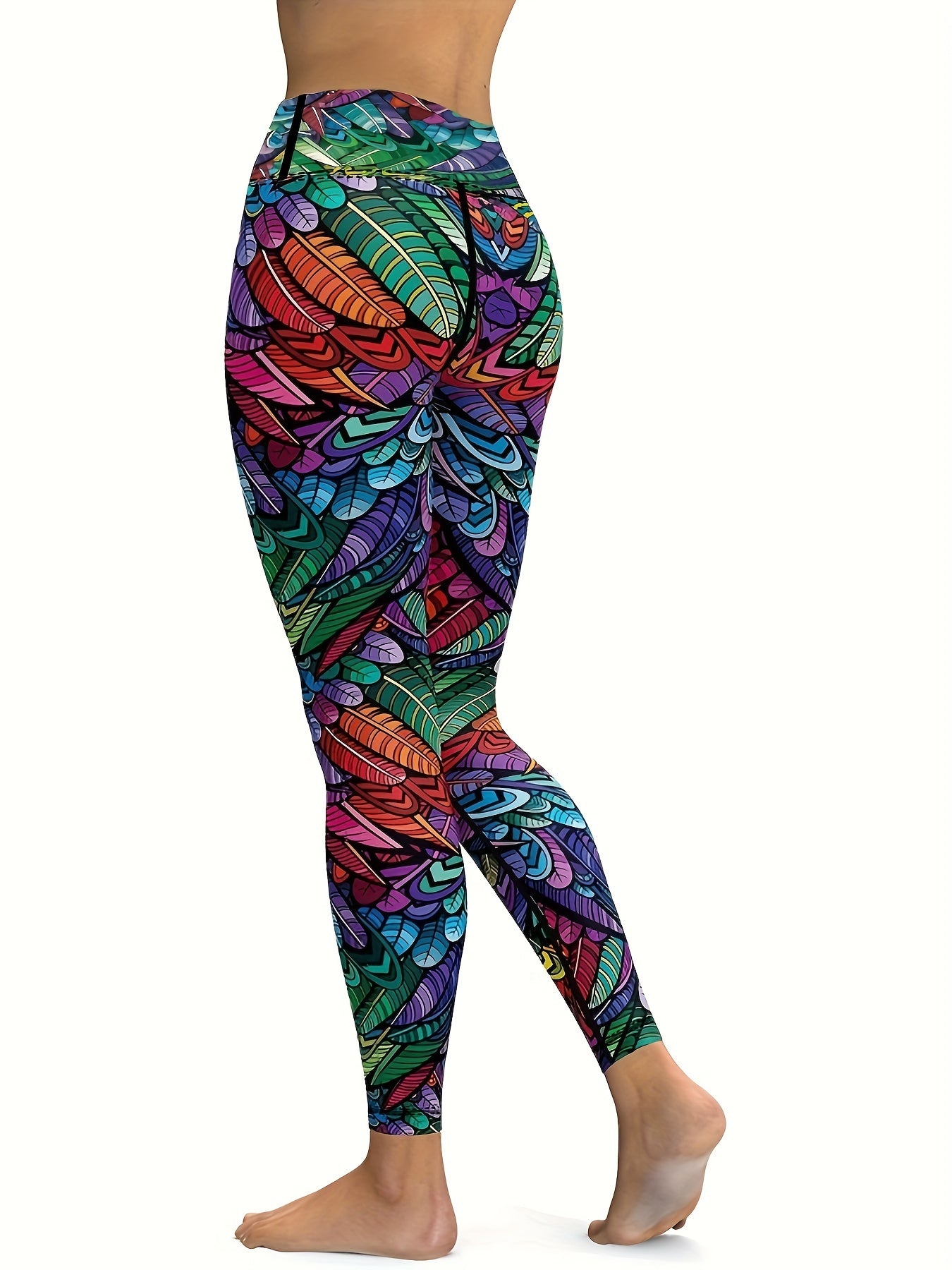 Plume Print Yoga Fitness Leggings High Waist Sports Pants