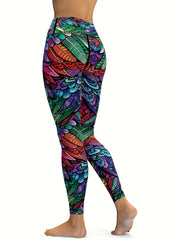 Plume Print Yoga Fitness Leggings High Waist Sports Pants