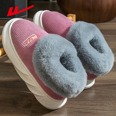 HUILI Men's Corduroy Platform House Slippers Warm Fleece Comfort Winter