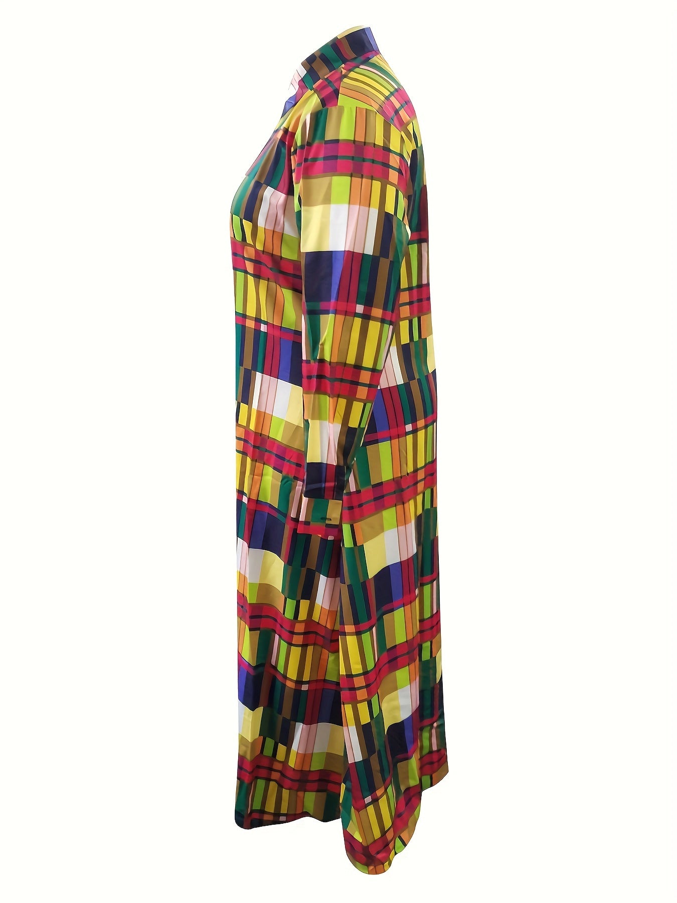 Plaid Print Long Sleeve Maxi Shirt Dress