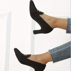 Women's Chunky Heeled Pumps Pointed Toe Slip On High Heels Dress Shoes