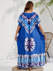 Boho Tie Dye Batwing Sleeve V Neck Maxi Cover Up Dress