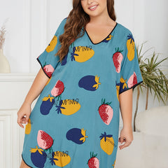 Fruit Print V Neck Sleep Dress Short Sleeve