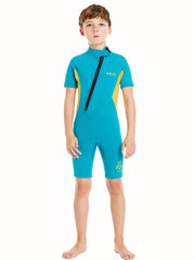 Kids Short sleeve Swimwear Zipper Front Elastic Swimsuit For Boys Girls
