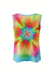 Women's Plus Tie Dye Floral Print V Neck Stretch Tank Top
