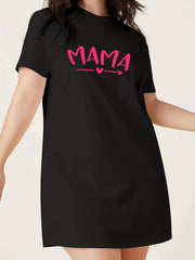 Letter & Heart Print Lounge Dress Round Neck Tee Nightdress