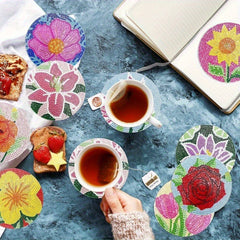 DIY Floral Theme Rhinestone Coasters Set