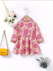 Baby Girls Lapel Vintage Geo Print Mini Shirt Dress