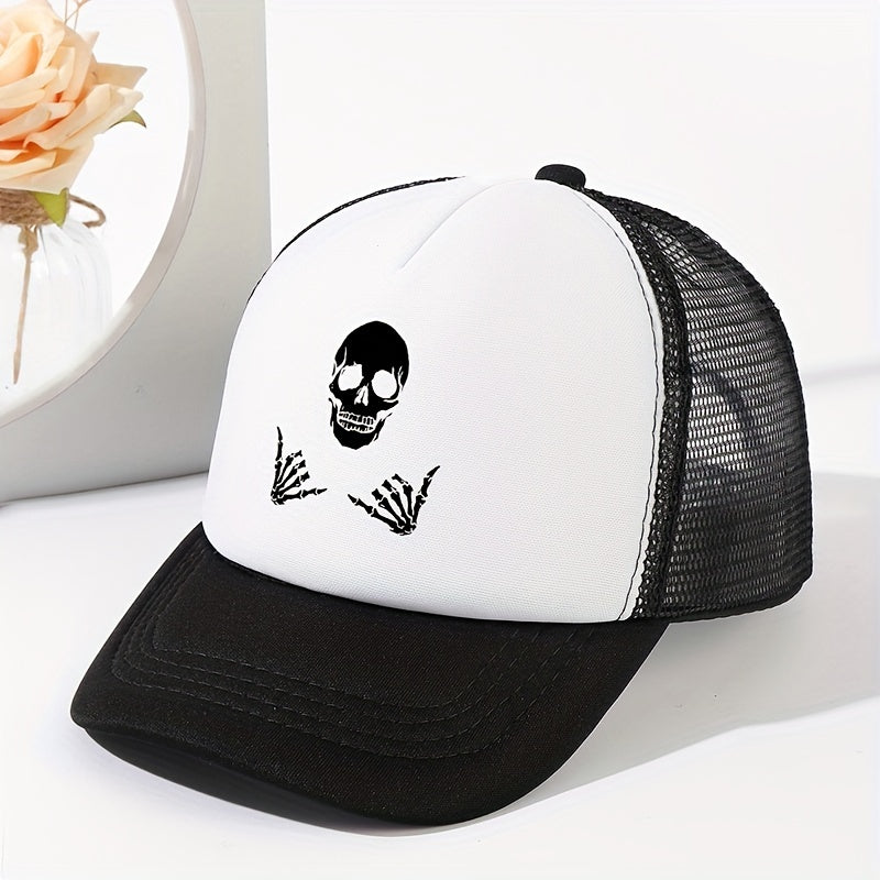 Summer Mesh Breathable Baseball Cap Men's Skull Print Trucker Hat