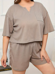 Waffle Knit Pajama Set V Neck Top & Shorts Loungewear
