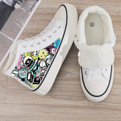 Cartoon Print Plush Lined Sneakers Fall Winter Warm