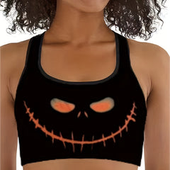 Halloween Sports Top Women's Plus Pumpkin Print Yoga Crop Top