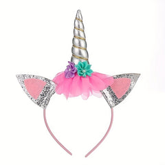 Pink Gradient Curved Wavy Long Wig with Unicorn Hair Band