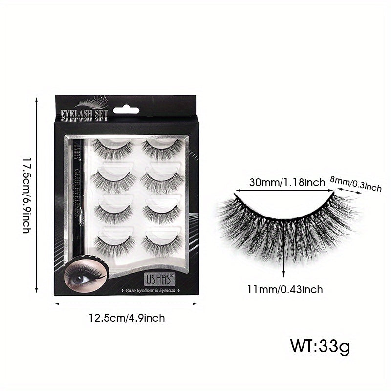 4 Pairs 3D Faux Mink Eyelashes Natural Look Cat Eye Wispy Lashes