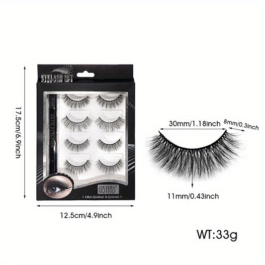 4 Pairs 3D Faux Mink Eyelashes Natural Look Cat Eye Wispy Lashes