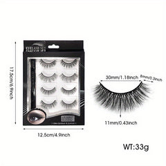 4 Pairs 3D Faux Mink Eyelashes Natural Look Cat Eye Wispy Lashes