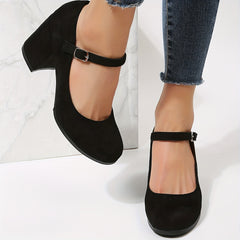Women's Block Heel Buckle Strap Pumps Work Shoes