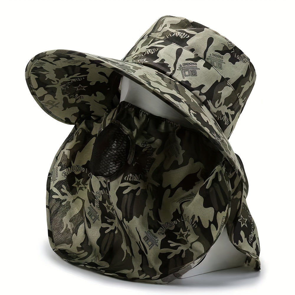 Wide Brim Sun Hat with Face Cover Breathable UV Protection Detachable