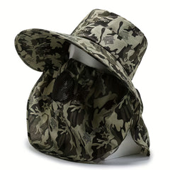 Wide Brim Sun Hat with Face Cover Breathable UV Protection Detachable