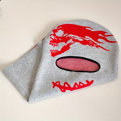 Red Skull Jacquard Balaclava Gray Unisex Ski Mask Knitted Warm Beanie