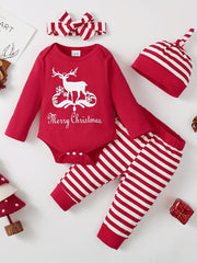 Newborn Infant Xmas Romper Striped Pants Set