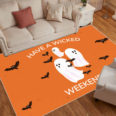 Orange Bat Ghost Pattern Carpet - Spooky Home Decor