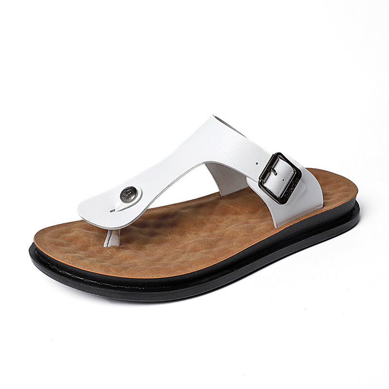 Men's Leather Flip Flops Lightweight Comfortable Non Slip Thong Sandals