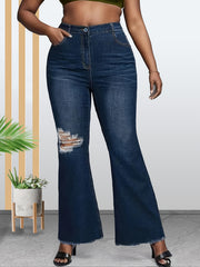 Women's Plus High Rise Fringe Trim Flared Leg Jeans