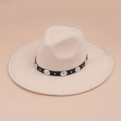 Boho Chain Decor Cowboy Hat Unisex Fedora Cap Lightweight Western Cowgirl Felt