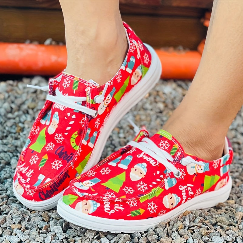 Women's Christmas Tree Snowman Santa Claus Flat Shoes Anti Slip Skateboard Shoes