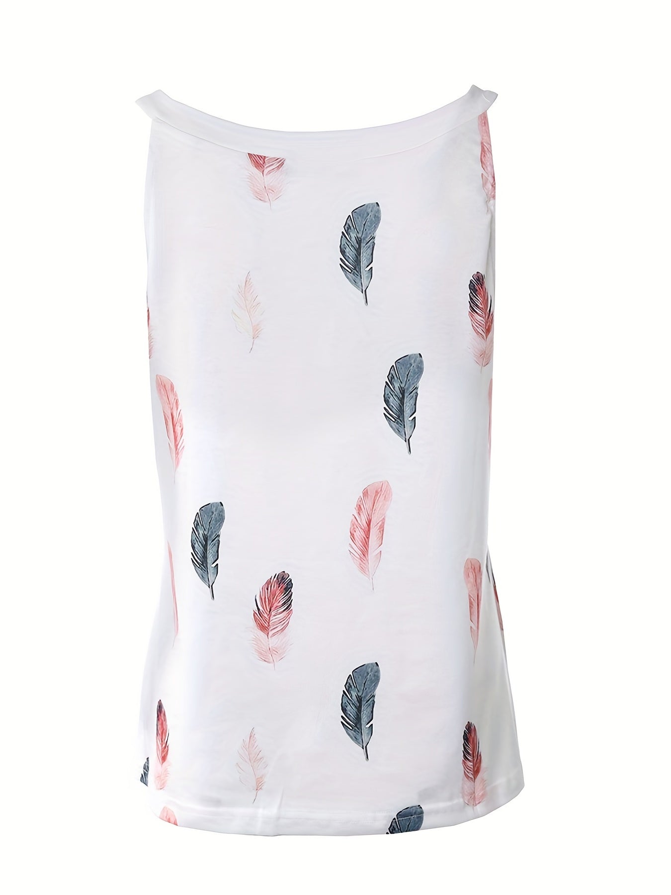 Feather Print Tank Top V Neck Sleeveless Summer Top