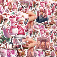 50 Pink Christmas Series Graffiti Stickers, Waterproof DIY Decoration