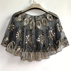 Sunflower Embroidery Shawl Sequin Decor Cape Women Glitter Scarf