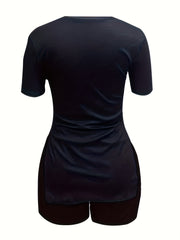 Casual Lip Print Short Sleeve T-shirt & Skinny Shorts Set