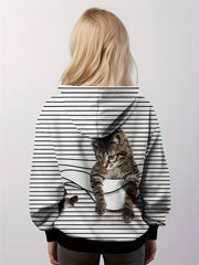 Girls Boys Cat Graphic Long Sleeve Hoodies Pullover Spring Fall