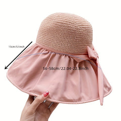 Wide Brim Bowknot Sun Hat Hollow Breathable UV Protection Bucket Hat