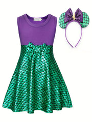 Girls Princess Dress & Accessories Fish Scale Print Cosplay Costume