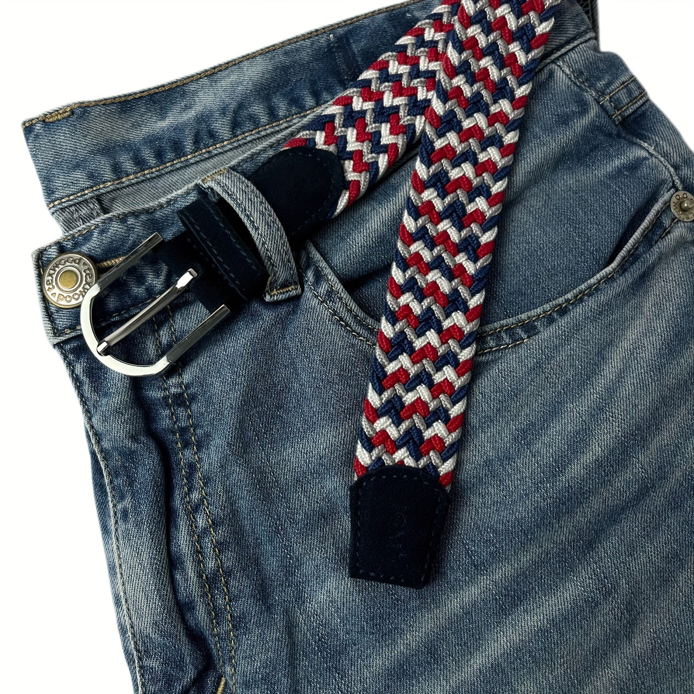 Red Mix Suede Elastic Belt For Kids & Teens