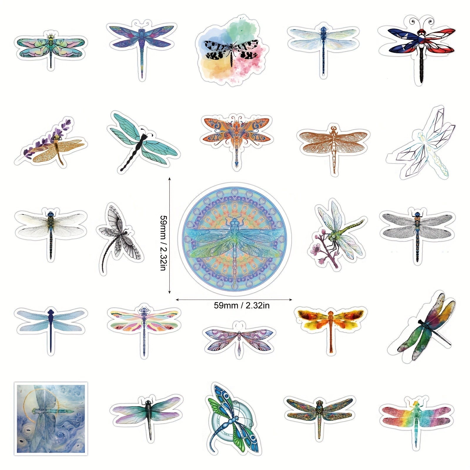 63pcs Dragonfly Stickers Water Bottle Waterproof Insect Decals Car Laptop