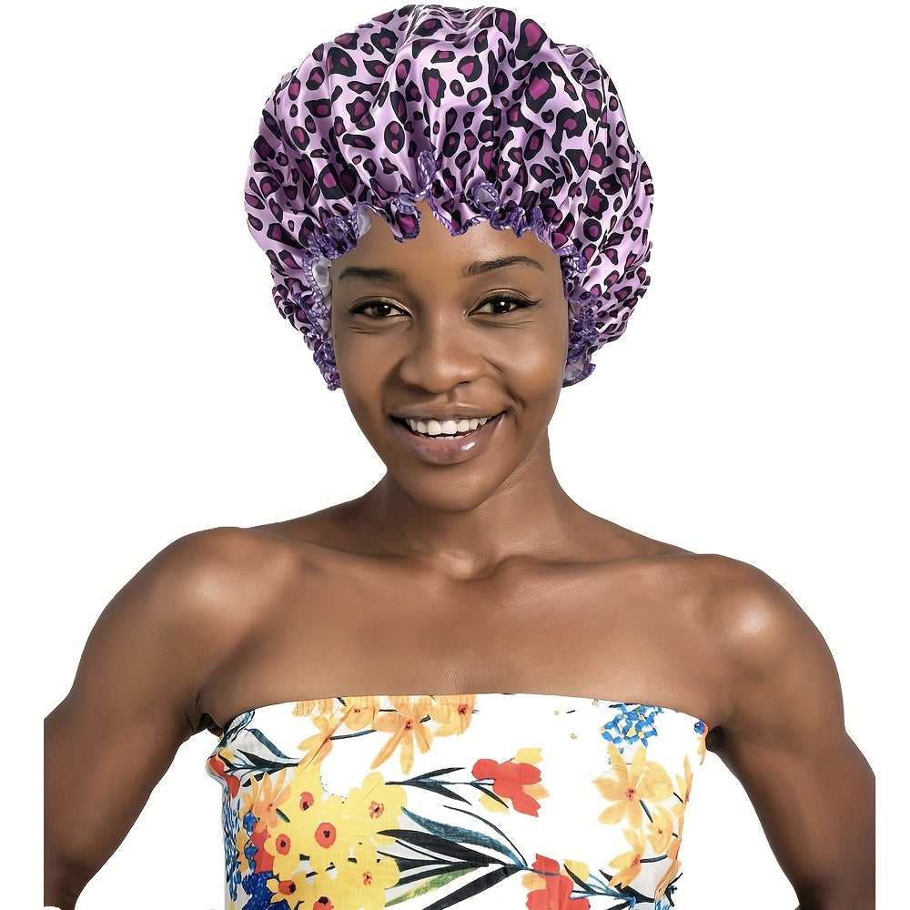 Leopard Print Satin Bonnet Elastic Hair Bonnet Night Cap