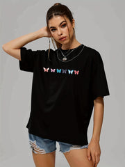 Butterfly Print Casual Sports T shirts Solid Crew Neck Hip hop Summer Tee