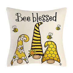 Bee Pattern Linen Throw Pillow Cover for Home Decor 17.7'x17.7'