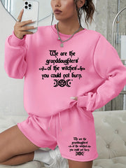 Plus Size 2 Piece Set Women's Slogan & Moon Print Sweatshirt & Shorts Outfits