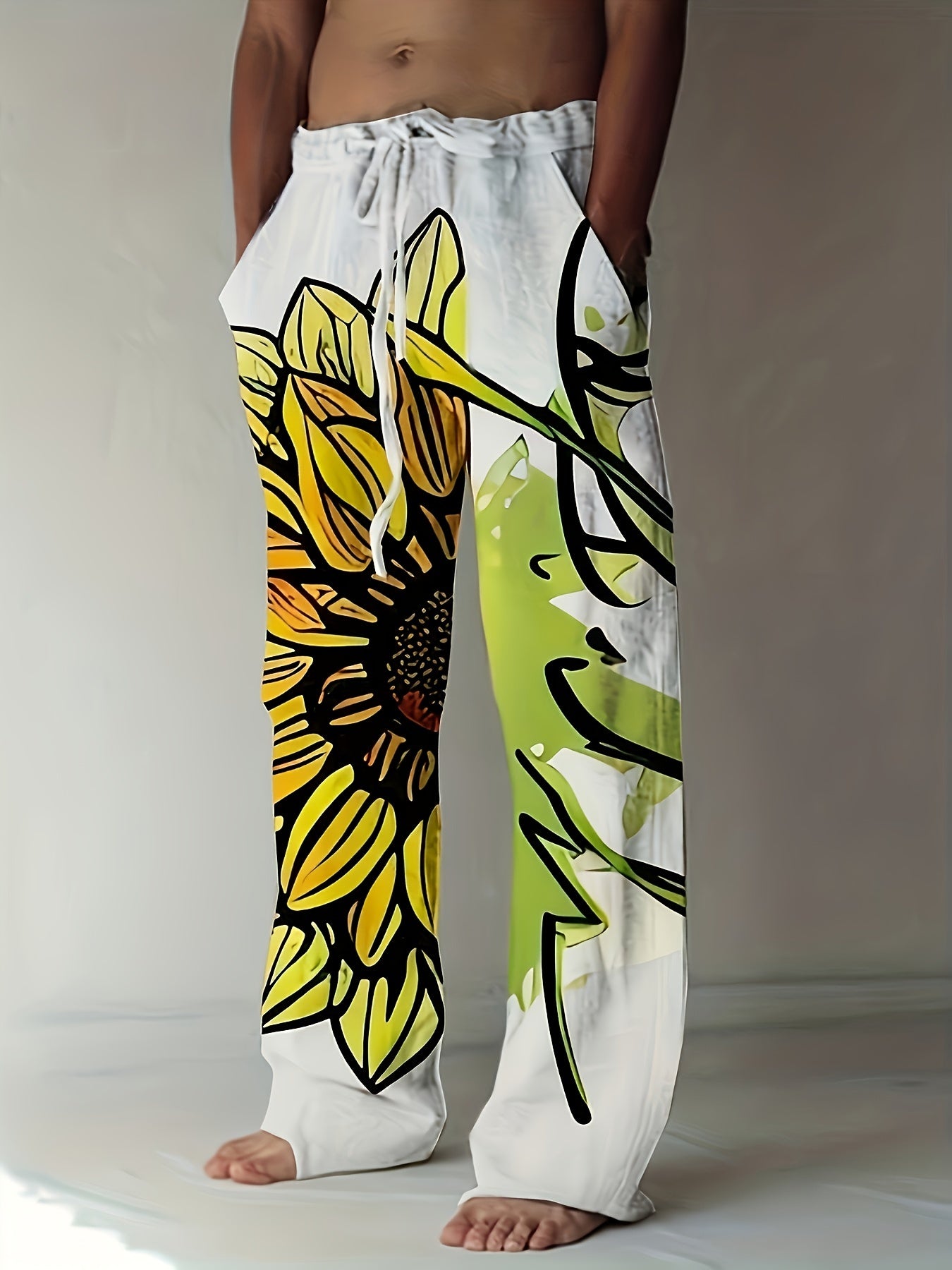 Boys Casual Flower 3D Print Drawstring Long Pants