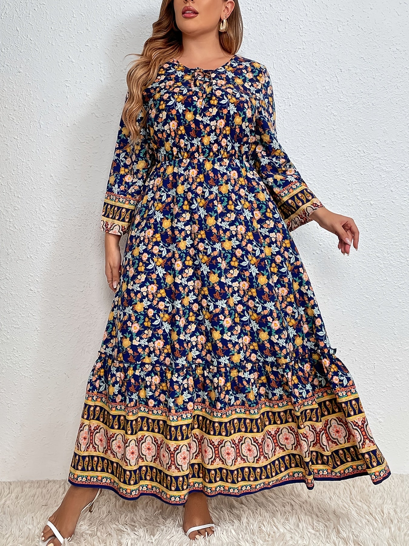 Boho Ditsy Floral Print Plus Size Maxi Dress