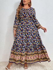 Boho Ditsy Floral Print Plus Size Maxi Dress